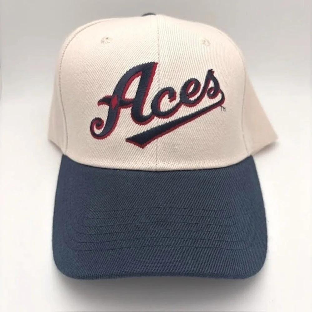Reno Aces MiLB Baseball Snapback Hat Cream Navy Blue Embroidered Cap Adjustable